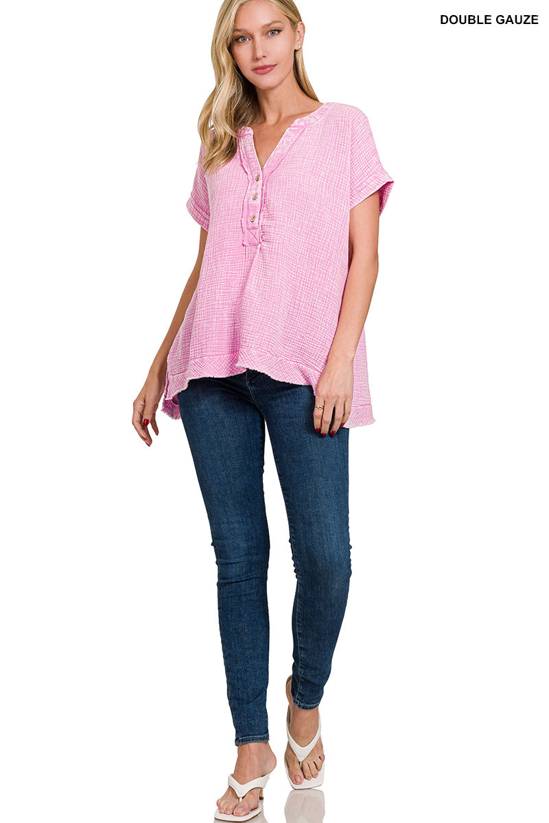 Thumbnail: Washed Double Gauze 3/4 Button Henley Neck Shirt