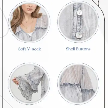 Thumbnail: Dreamy Sheer V-Neck Ruffled Button-Front Top