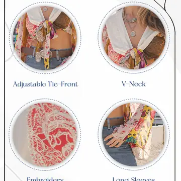 Thumbnail: Artisan Boho Patchwork Tie-Front Crop Top