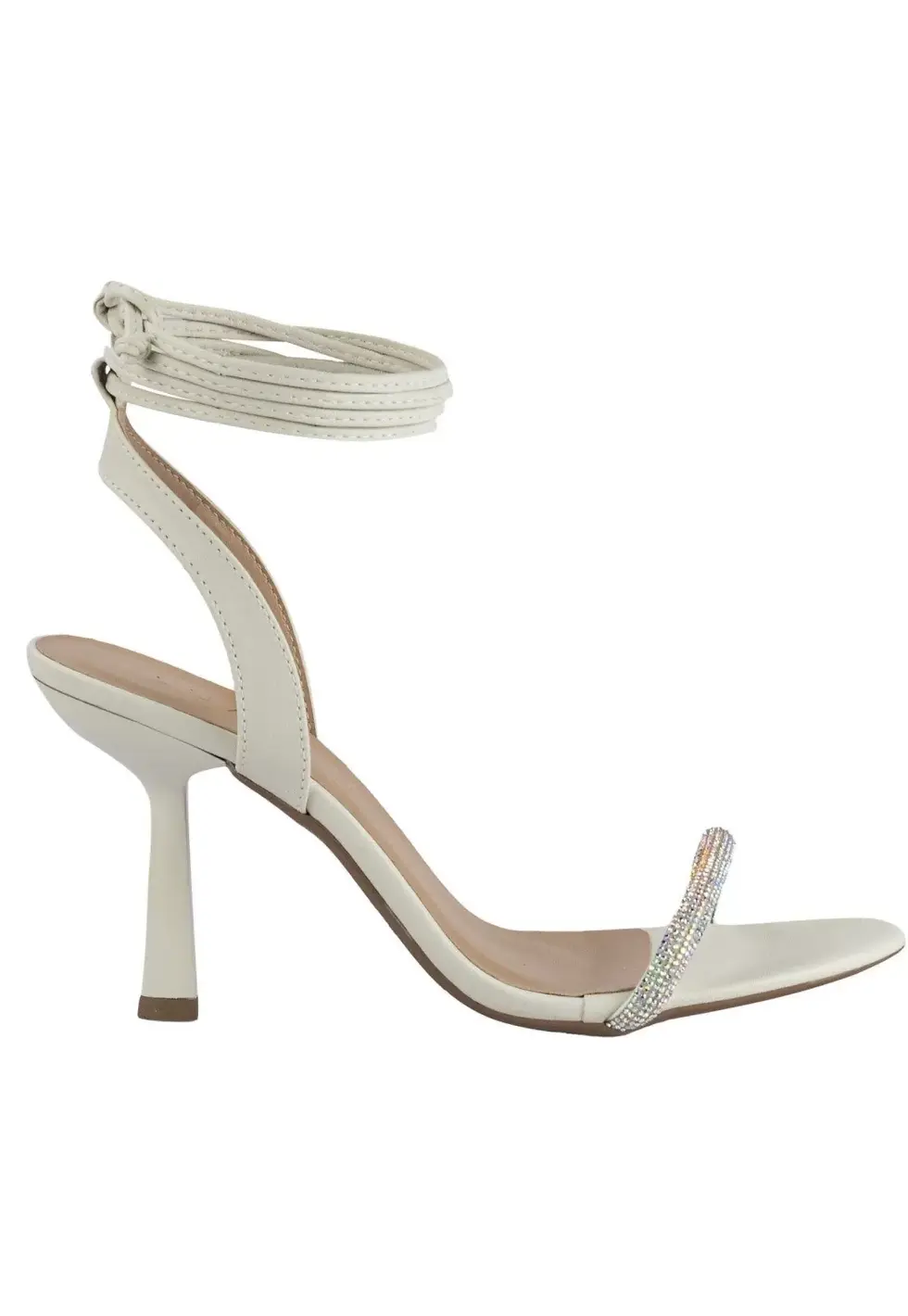 Miniatura: Sandália Feminina Salto Fino Strass Lumiss Amarração Brilho Confortável Off Whit