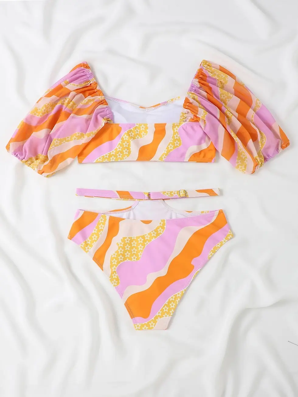 Thumbnail: Biquíni Impressão de Estrelas Bloco de Cores Cintura com Cortes