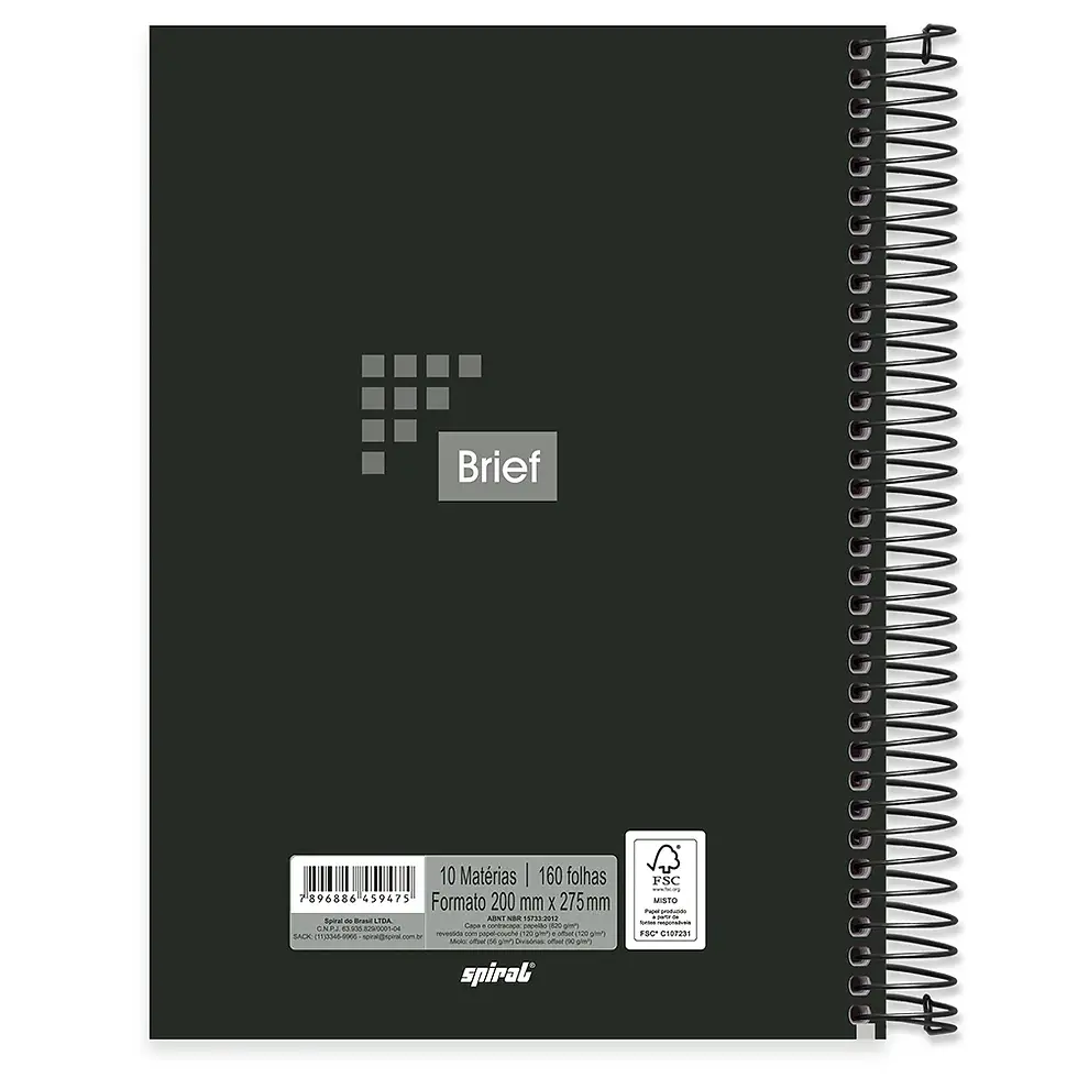 Thumbnail: Caderno universitário capa dura 10x1 160 folhas, Brief Preto, Spiral