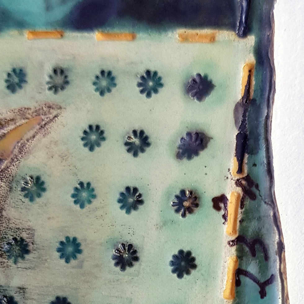 Thumbnail: Wren -one of a kind monoprinted ceramic tile in open wooden frame