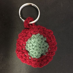red/aqua crochet fob keychain