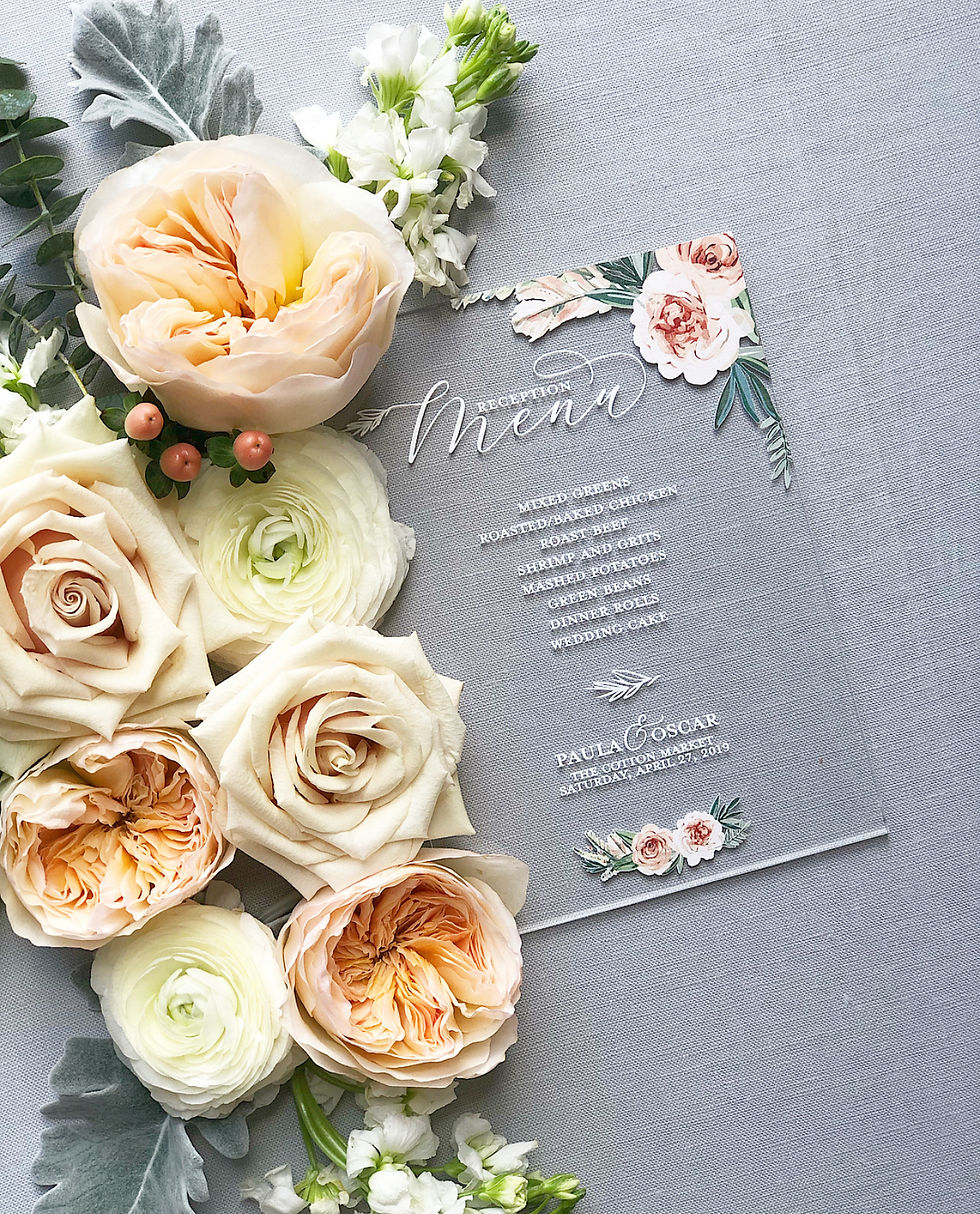 Open Invitation Stationery Custom Designed Acrylic Menu