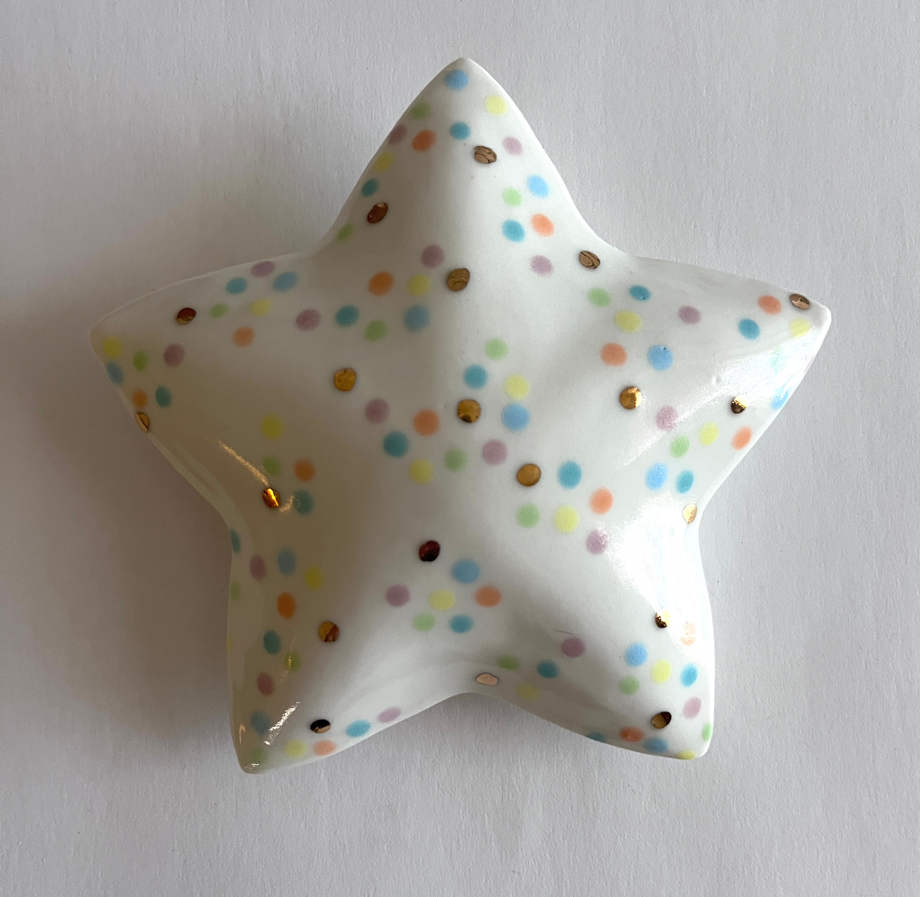 Medium Porcelain Rainbow Confetti Star Rattle