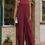 Thumbnail: WOMEN'S NECK SOLID COLOR STRAIGHT JUMPSUIT BURGUNDY