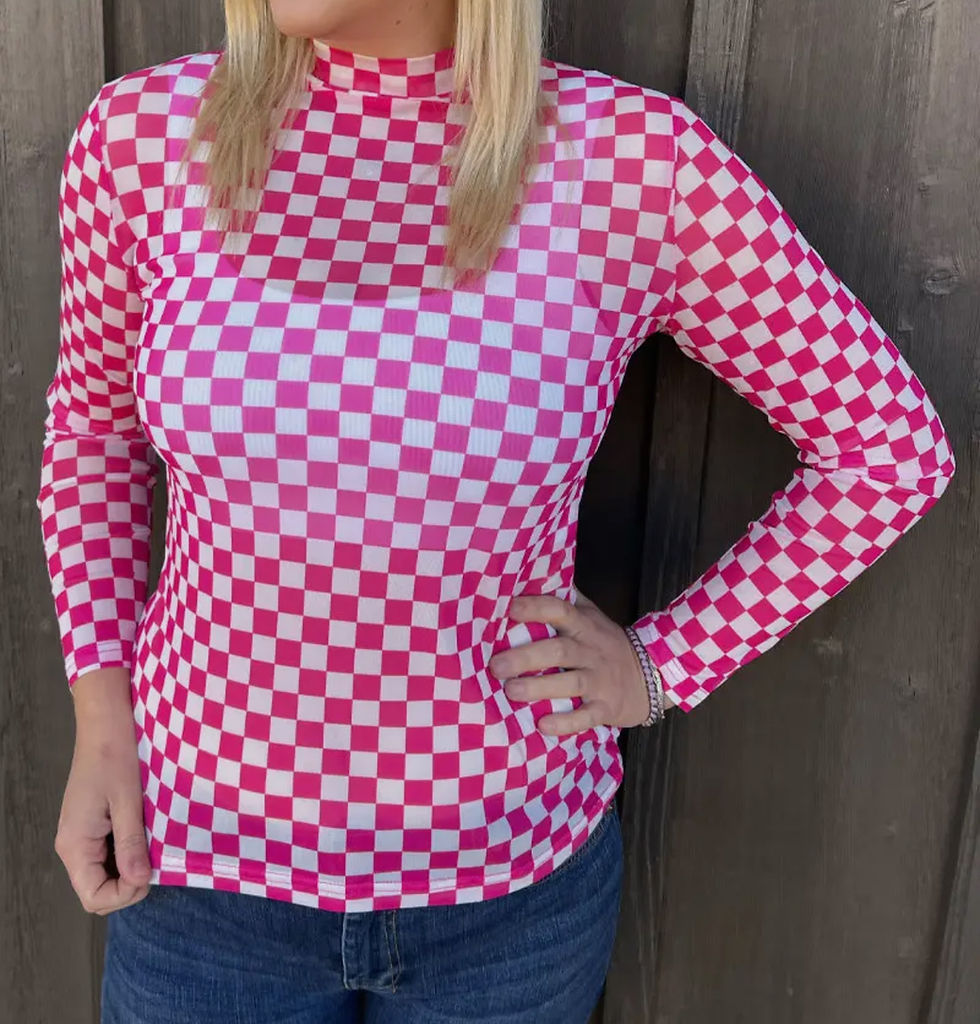 PINK AND WHITE CHECKERED MESH TOP