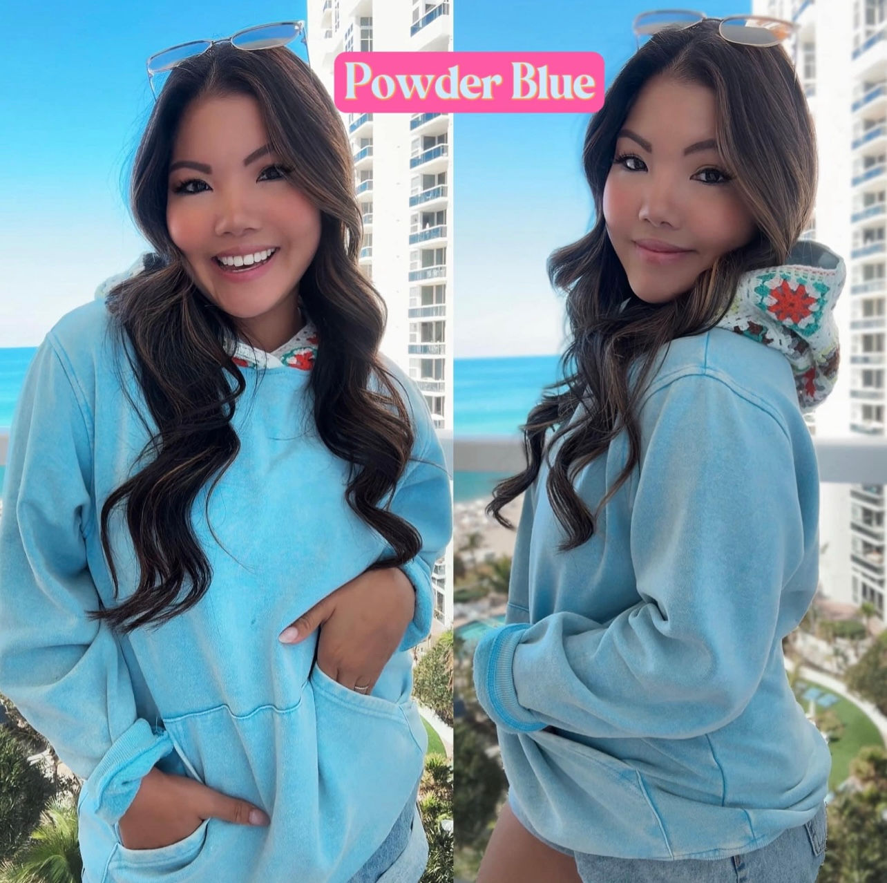 SIA CROCHET ASH WASH HOODIE POWDER BLUE (SM-XL)