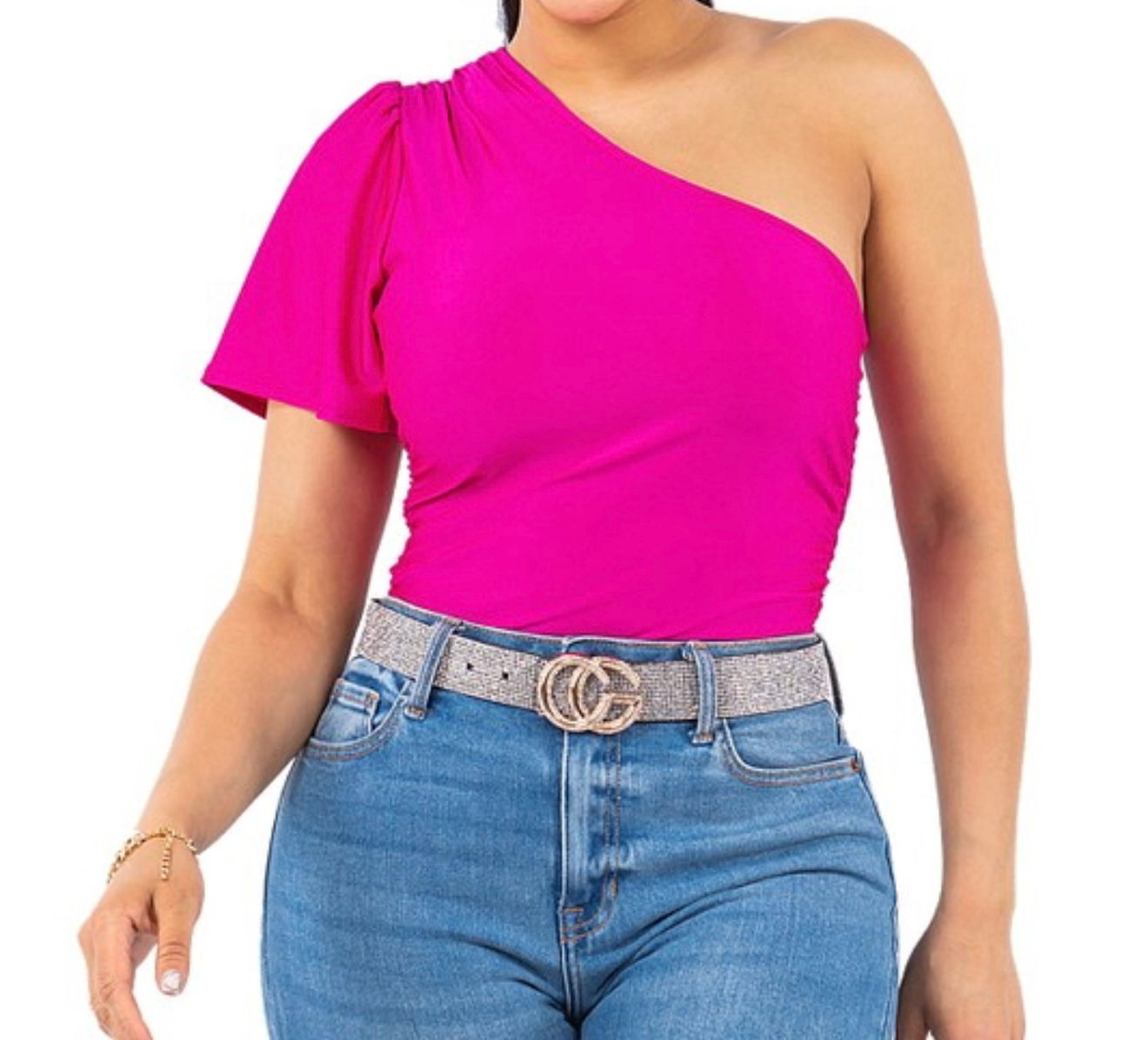 FUSHIA ONE SHOULDER TOP