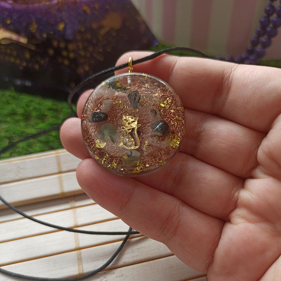 Miniatura: Colar de Orgonite de Gato Dourado - Transparente