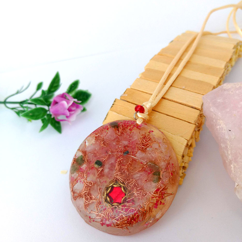 Colar Redondo de Orgonite - Transparente com Vermelho