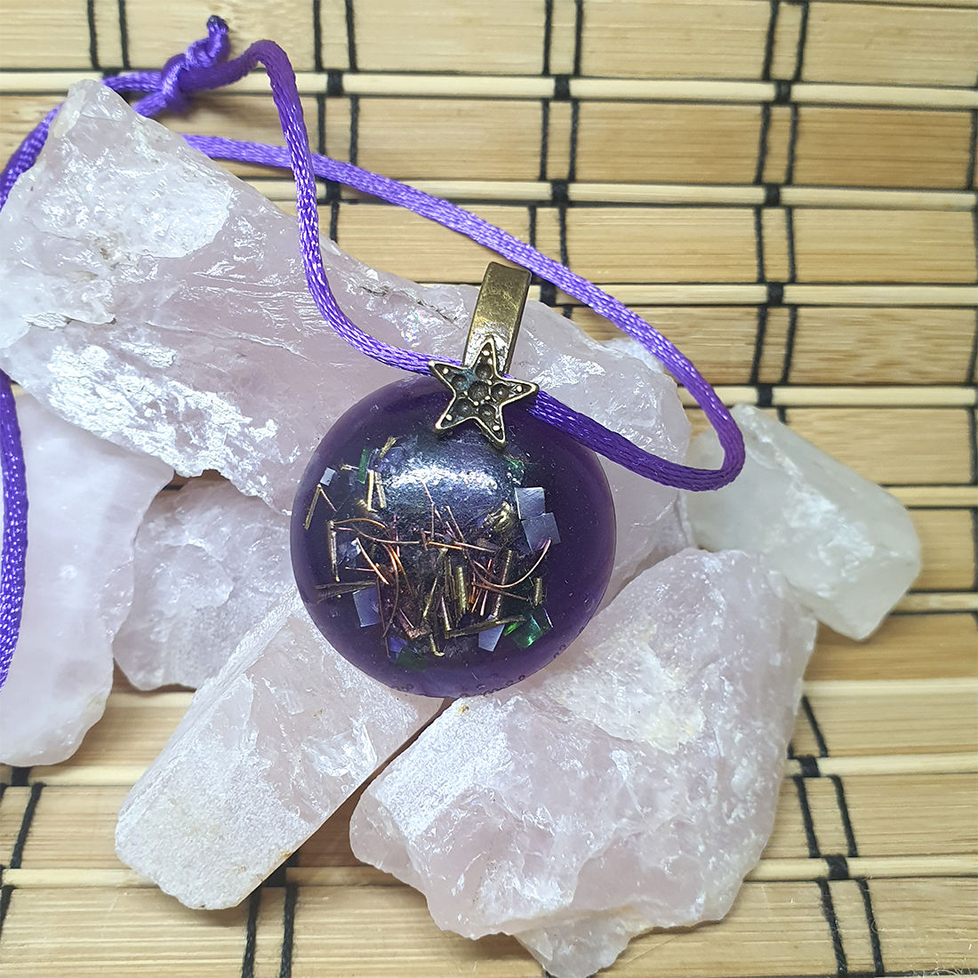 Colar de Orgonite - Redondo Roxo com Estrela