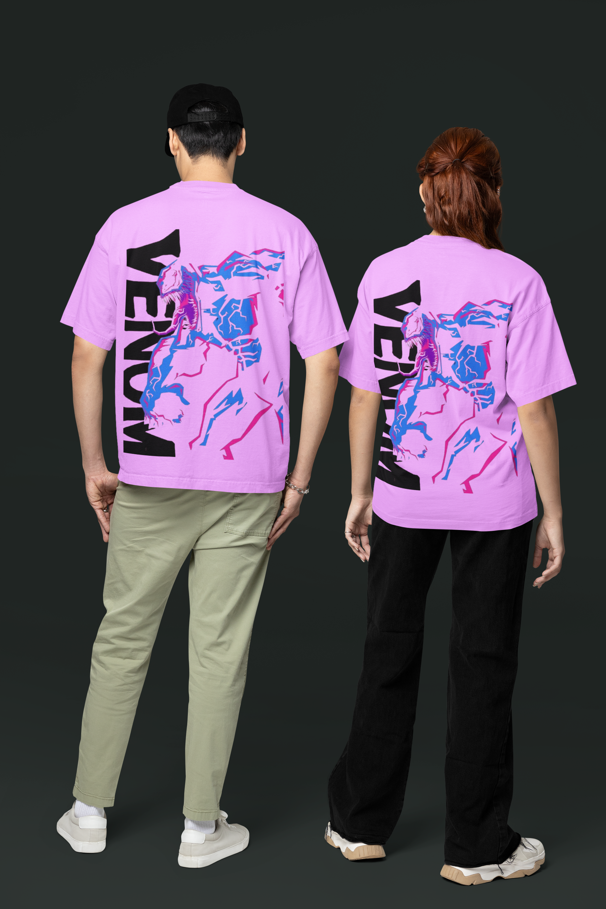 Lilac coloured oversize t-shirt with graphic print of Venom character on the back side