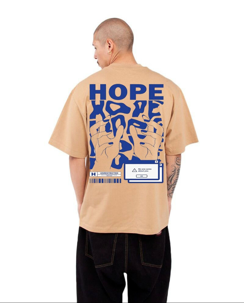 beige t-shirt with motivational graphic print