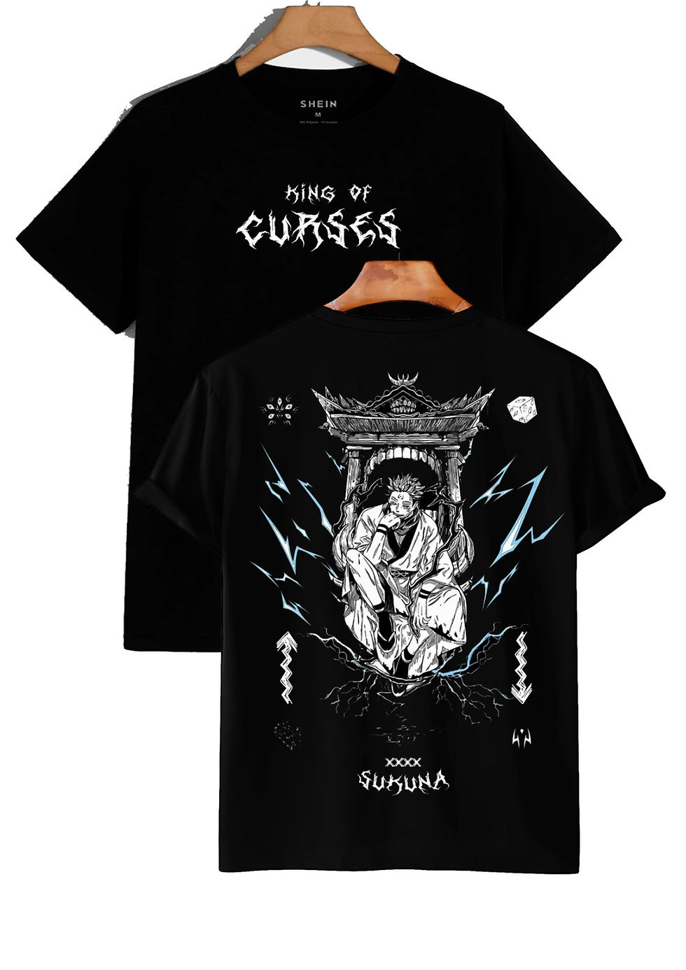 Thumbnail: black t-shirt with graphic print focused on anime king of curses