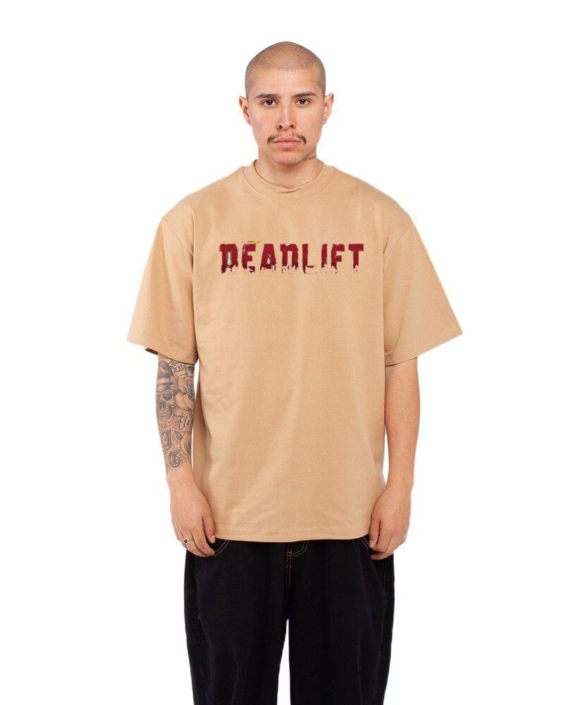 Thumbnail: Beige t-shirt frontside with graphic print of deadpool