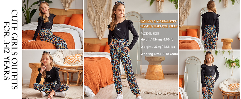 Thumbnail: Arshiner Toddler Girl Fall Outfits Ruffle Tops And Floral Pants Set With Headba