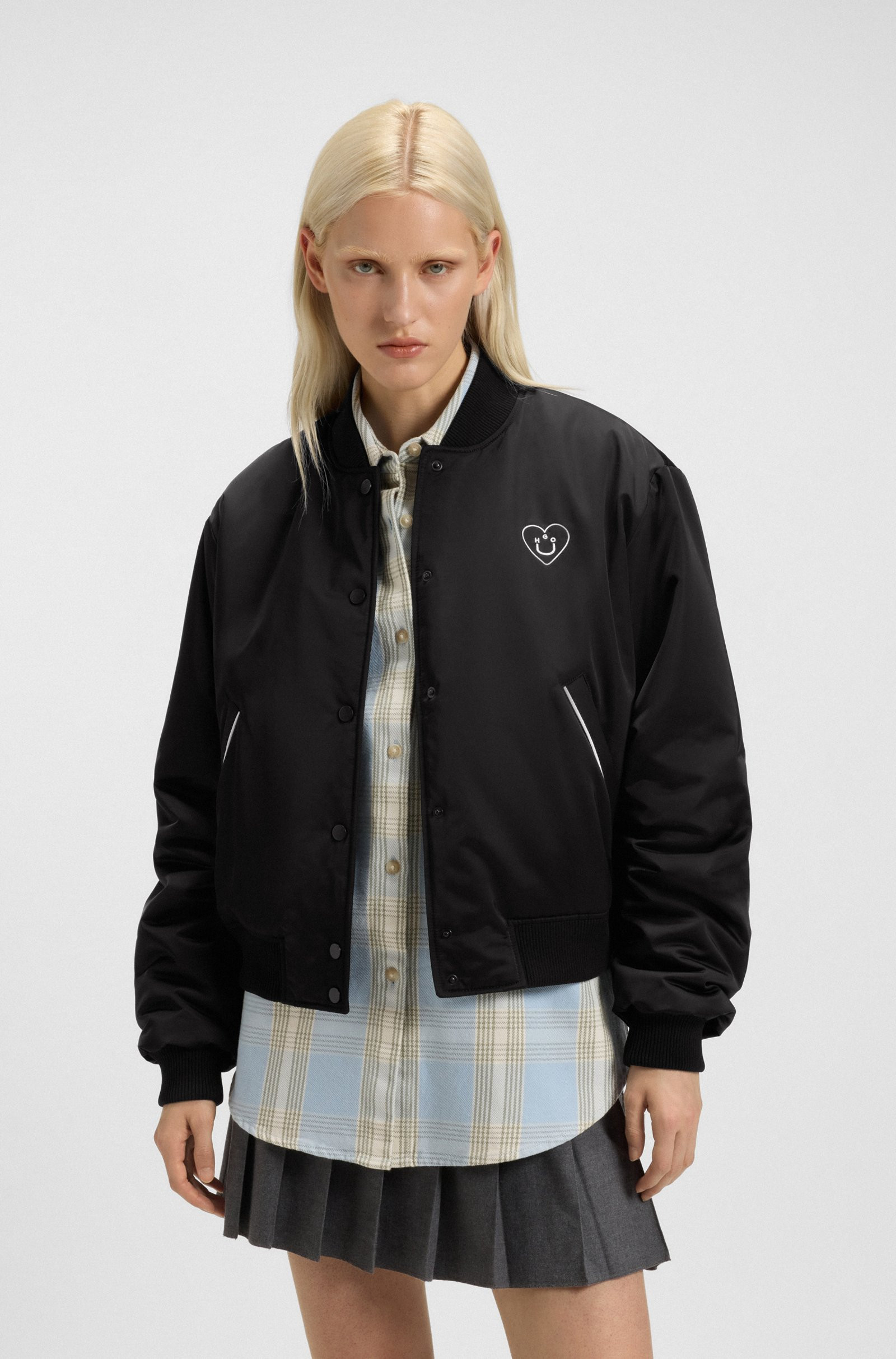 Padded varsity-style jacket with Happy