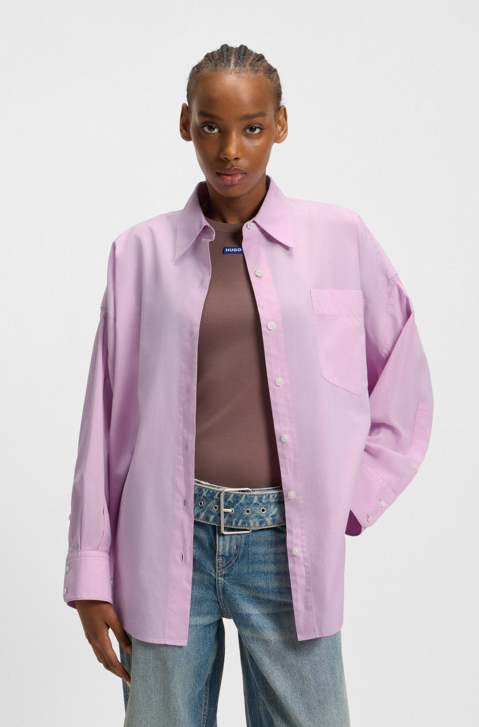 Oversize-fit blouse in cotton poplin