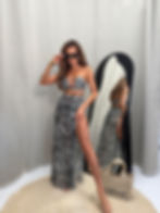 Ola Voga Reyik 2026 – 3-częściowy komplet plażowy: bandeau, figi bikini, spódnica maxi z siateczki