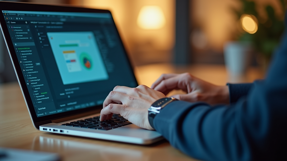 Close-up view of a person typing on a laptop with backup software on screen