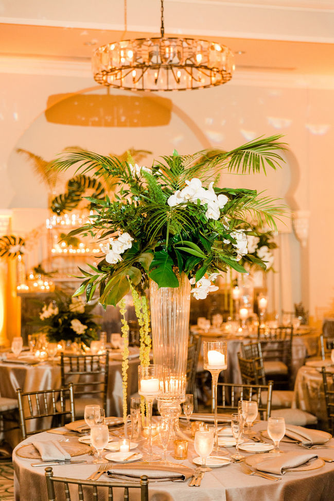 Wedding, reception, party, love,
Green and white, green and white wedding, Monstera, hanging amaranthus, Phalaenopsis orchids, ming, Tropical, tropicals, exotic flowers, exotic,
Centerpiece, centerpieces, dining room, ballroom, talls, tall centerpiece, tall centerpieces, lows, low centerpieces, low centerpiece
Candles, candlelight, votives,
Silverware, stemware, glasses, champagne glass,