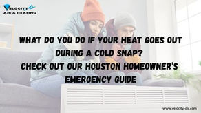 man and woman bundled in hat, coat, and gloves on a couch near a space heater trying to get warm