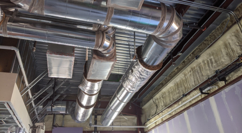 commercial building, exposed HVAC ducting that has been reworked