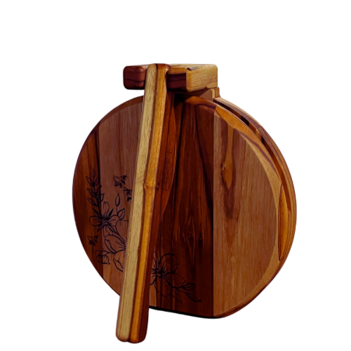 Teak Tortilla and Dough Press with Hibiscus Flowers | Purelife Organic Inc