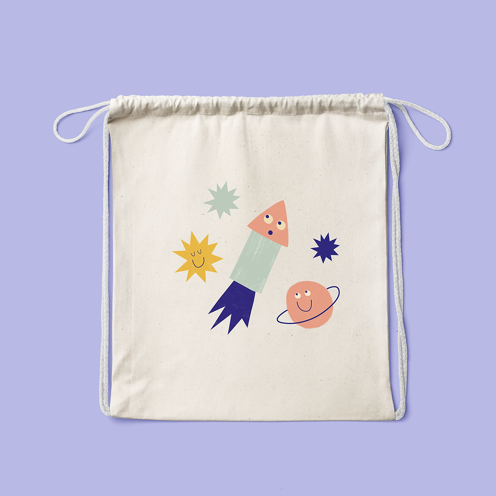 Miniaturbild: Tasche mit Rakete, Sterne und Planet Bügelbild drauf