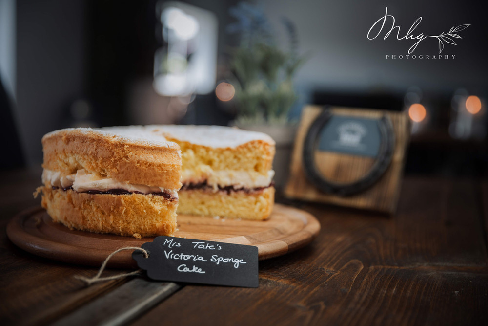 Victoria sponge cake in bistro