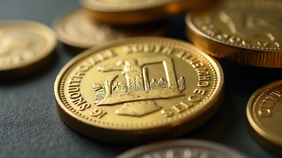 Close-up view of a South African coin with a minting error