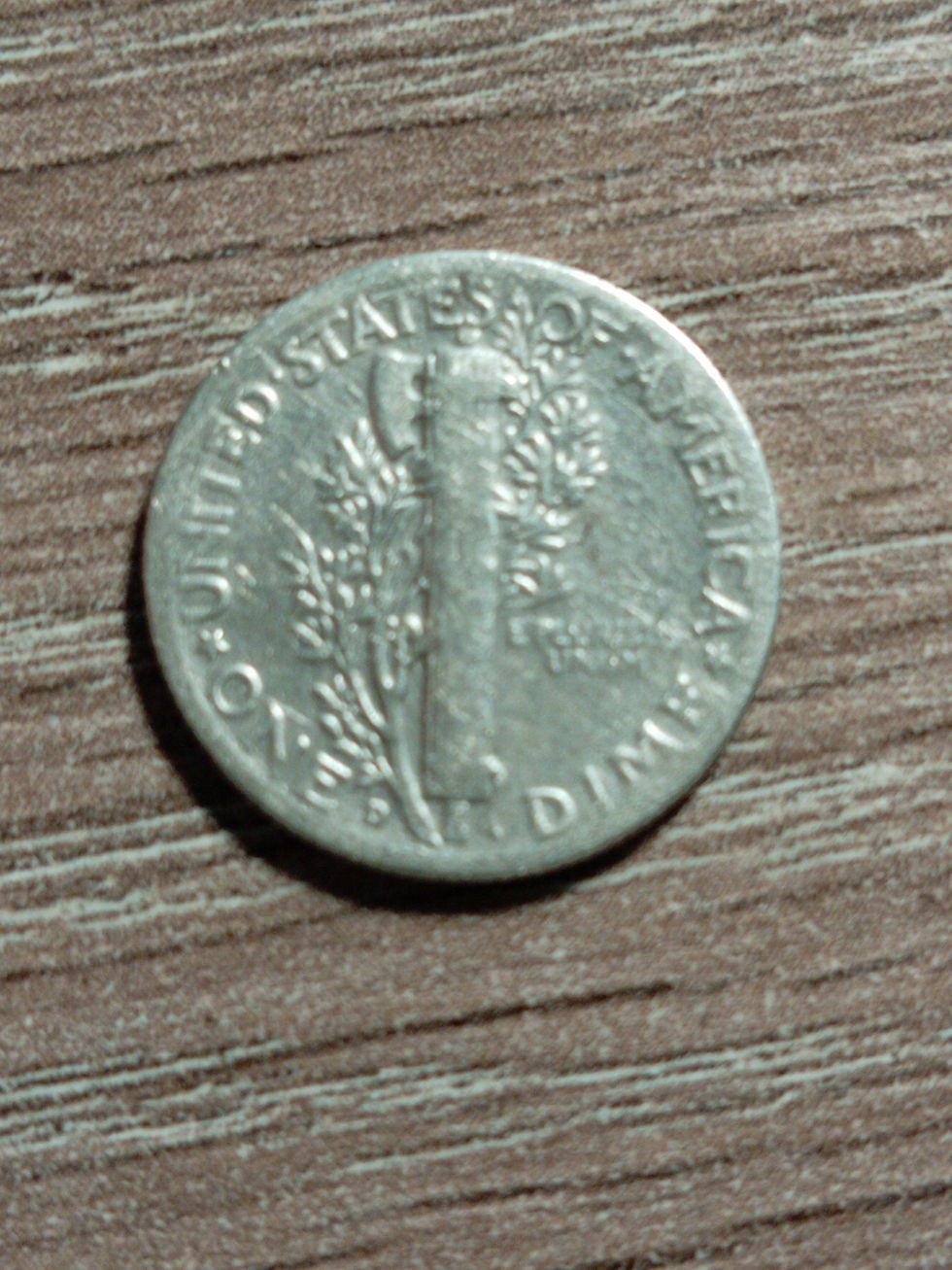 Thumbnail: 1942 D Mercury Dime with Die Crack on Obverse and wording Error