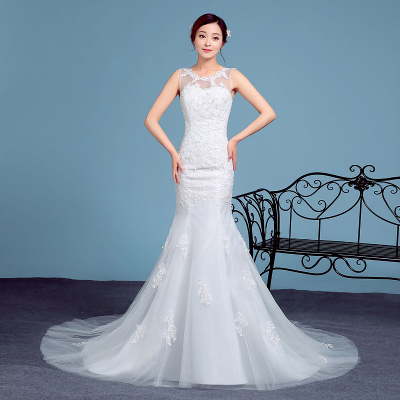 Thumbnail: 2021 Fashion Bride Wedding Dress Mermaid Lace Sleeveless