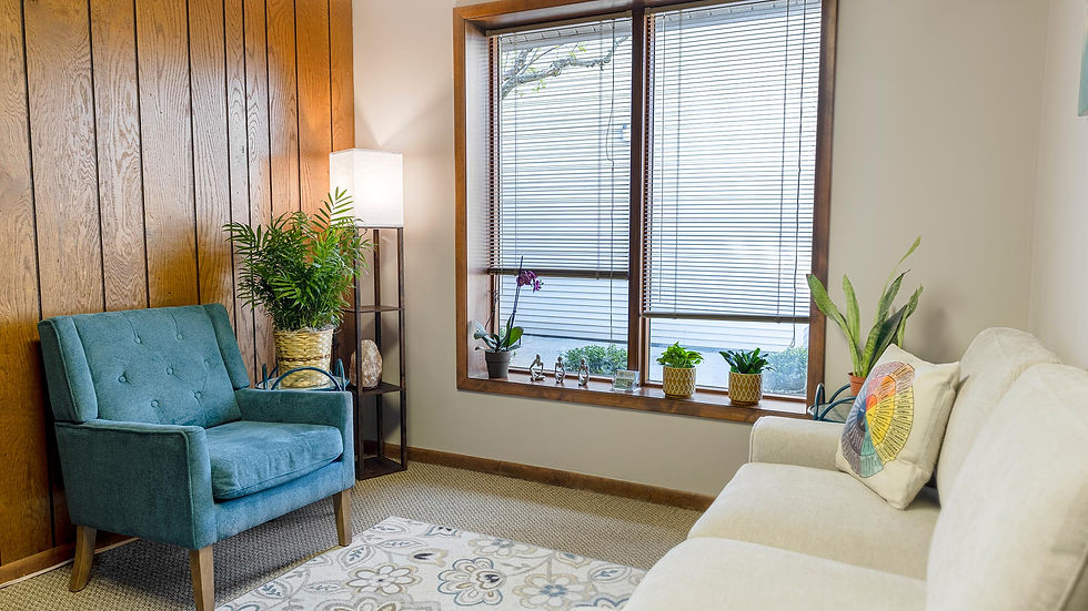 Interior shot of Pillar of Strength Counseling office in Champaign, IL featuring calming, professional decor