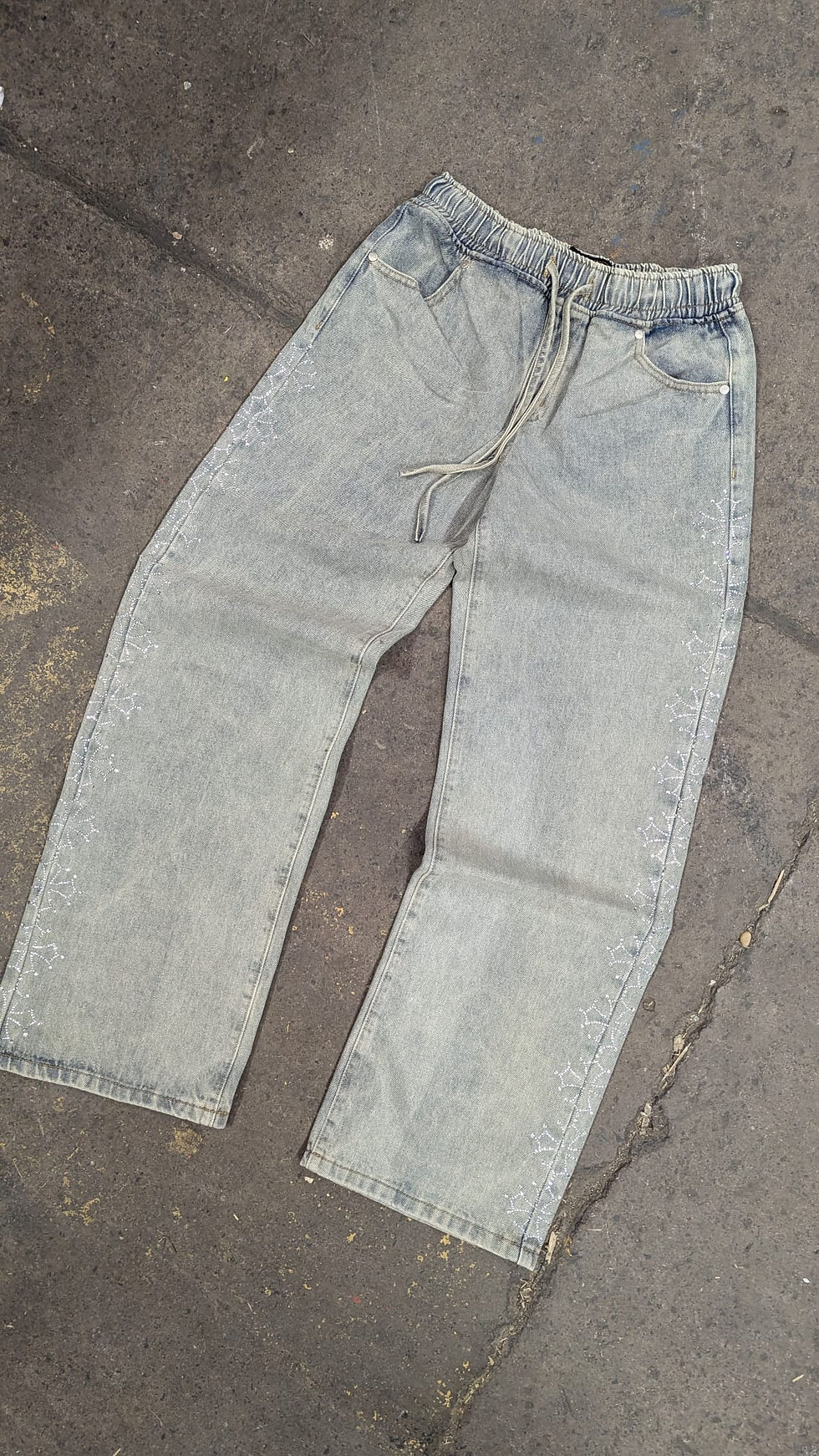 Wholesale relaxed diamante cross jeans elasticated waist