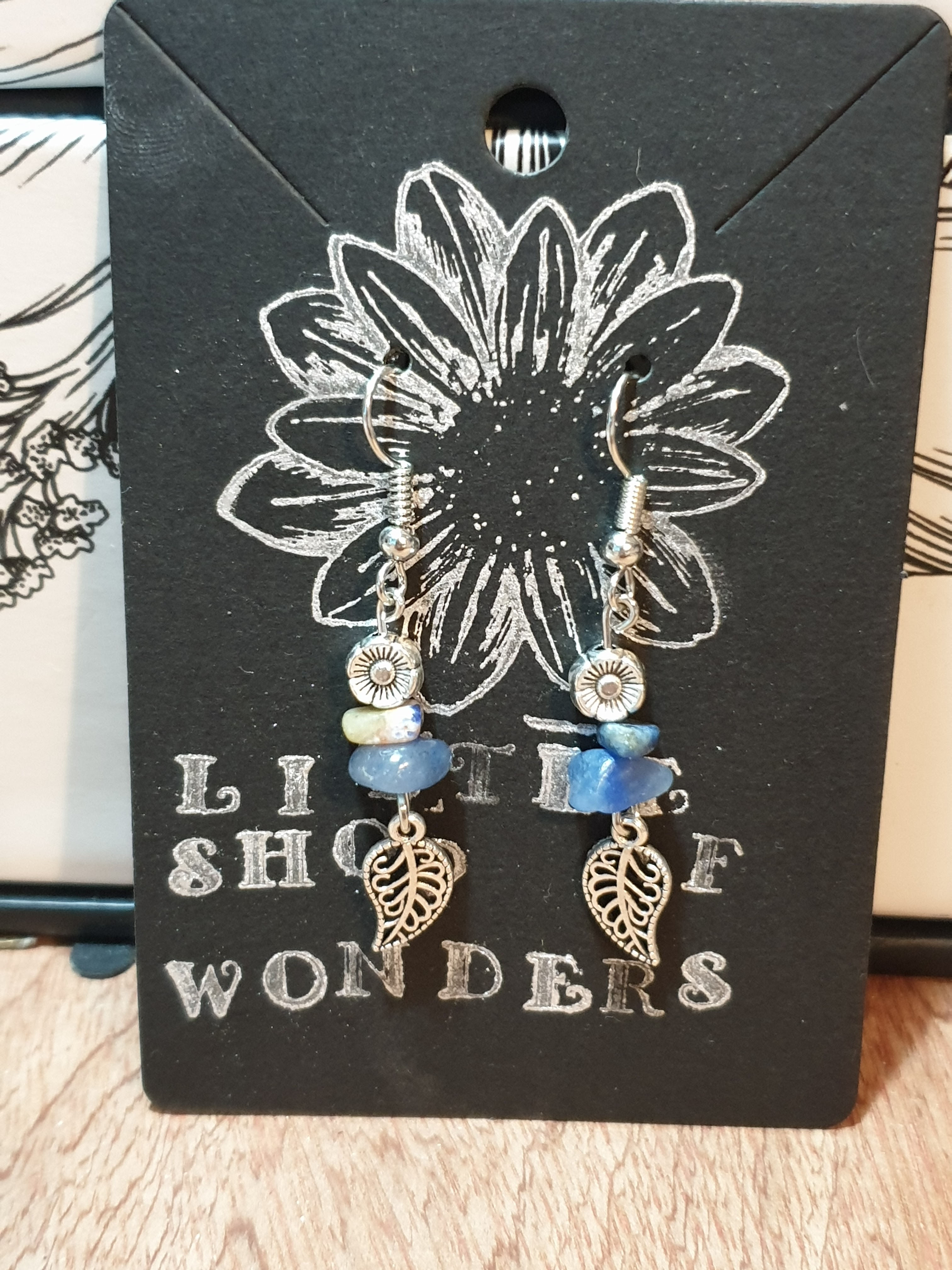 Small flower and leaf dangle earrings