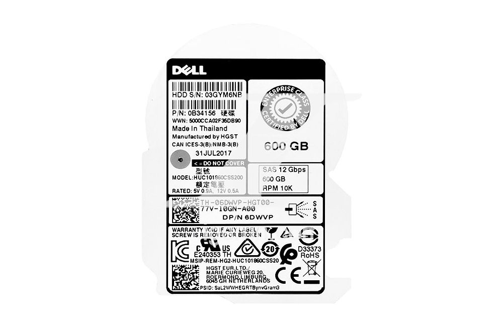 Thumbnail: Dell 6DWVP 600GB 12G SAS 10K 2.5" SFF Internal Hard Drive HDD