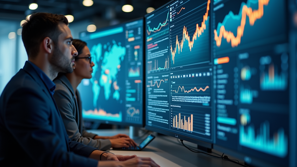 Analistas visualizando a evolução do marketing e do comercial de uma empresa