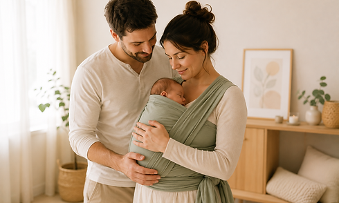 Portage de bébé en écharpe maman et papa 