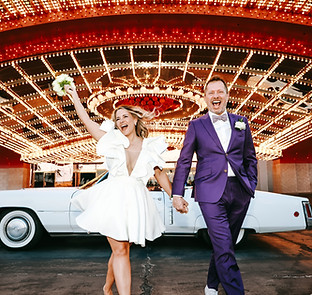 Las Vegas elopement with colorful lights and fun
