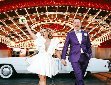 Las Vegas elopement with colorful lights and fun