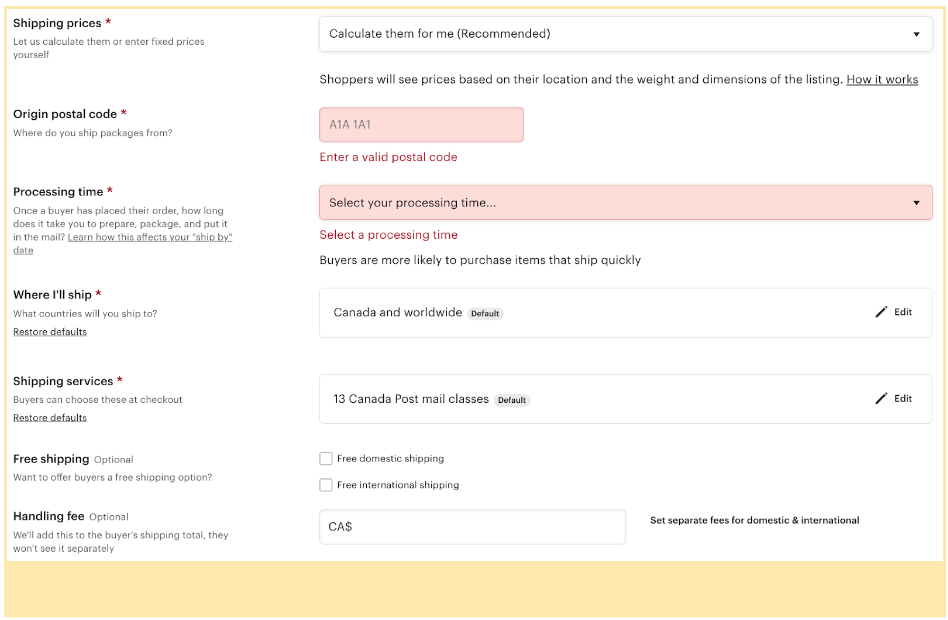 Screenshot of listing details on Etsy.