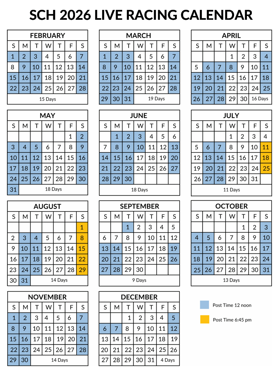 2026 Live Racing Calendar