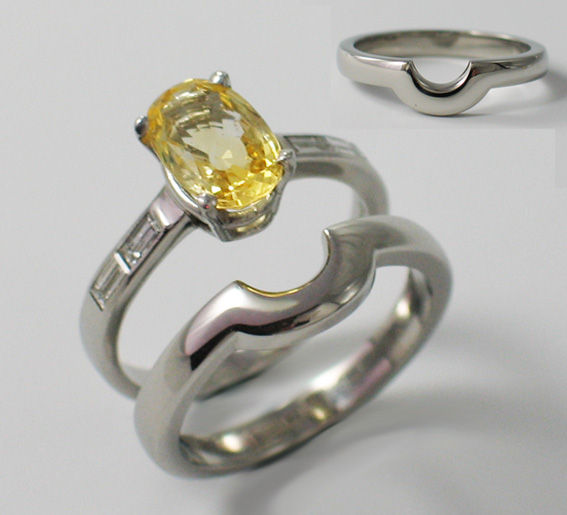 Thumbnail: Platinum Engagement Ring & Shaped Wedding Ring.