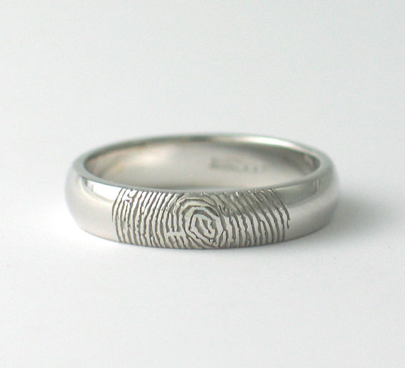 Thumbnail: D Shaped 9ct White Gold Fingerprint Wedding Rings