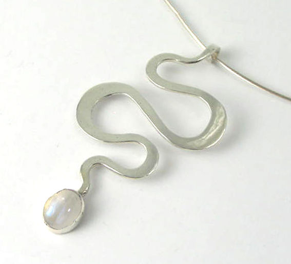 Thumbnail: R004: Silver Planished Stone-Set Pendant.