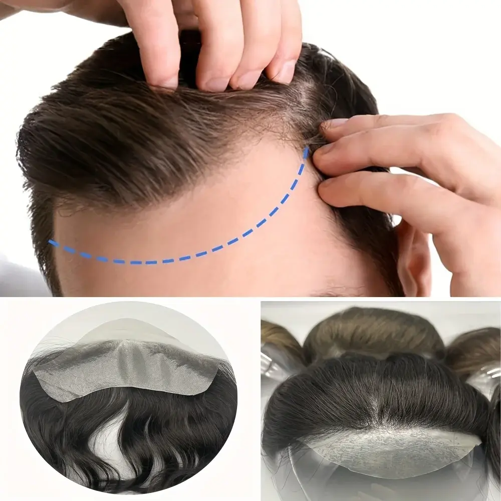 Hotsale 100% Human Hair Piece Men Topper v Loop Super Thin Skin PU Front Line