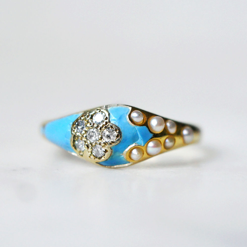 Diamond & Pearl Baby Blue Enamel Ring